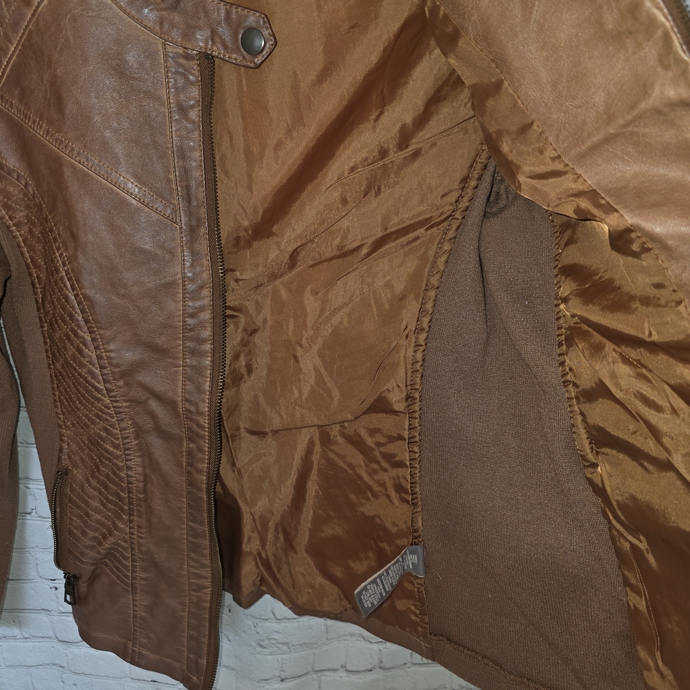 Valerie Stevens Brown Faux Leather Moto Jacket Biker Grunge Vintage Patina Small - Picture 4 of 5